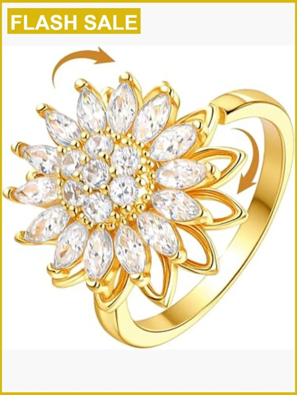 Adjustable Spinner Fidget Ring for Anxiety Relief, Gold CZ Ring